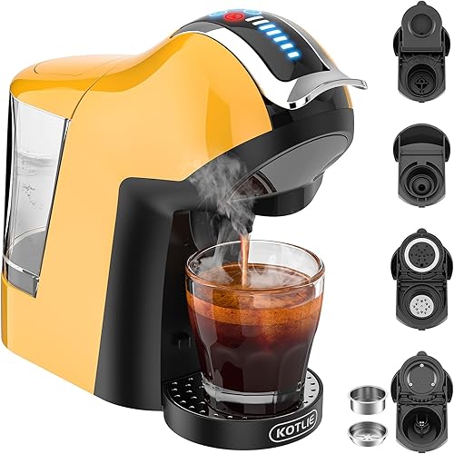 KOTLIE EM-308A Machine à Café Multifonctionnelle - Compatible Avec Capsules, Dosettes ESE (44 mm), Poudre - Préparation Café Froid (Jaune) - Nail Gallerys