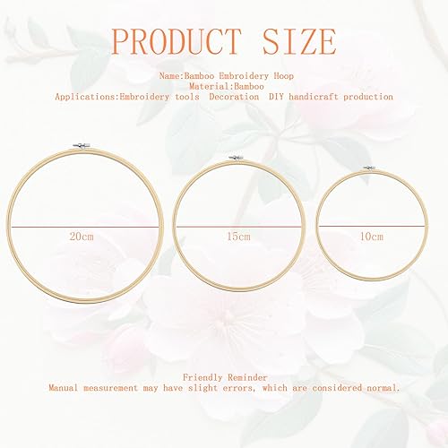 Fils à Broderie Kit, Cercle de Broderie en Bambou, Lot de 3 Cerceaux à Broder avec Aiguilles et 12 Couleurs de Fil à Broder, Outils de Broderie pour Débutants et Amateurs d'Arts Manuels - Nail Gallerys