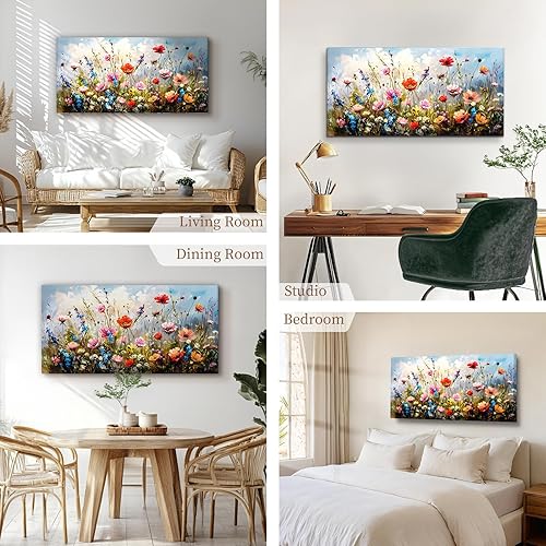 hyidecorart Tableau Decoration Murale Salon Grand, 50x100 cm Impression sur Toile, Cadre Decoration Murale Ciel Bleu et Mer de Fleurs, Moderne Décoration de Chambre Salle De Bain Bureau - Nail Gallerys