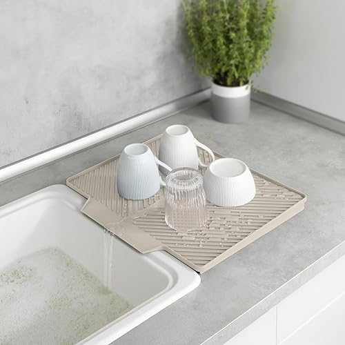 Tapis d'égouttage Mod. Nelia tapis de vaisselle beige en plastique pour cuisine 34 x 40 x 3 cm structure rainurée lavable lave-vaisselle - Nail Gallerys