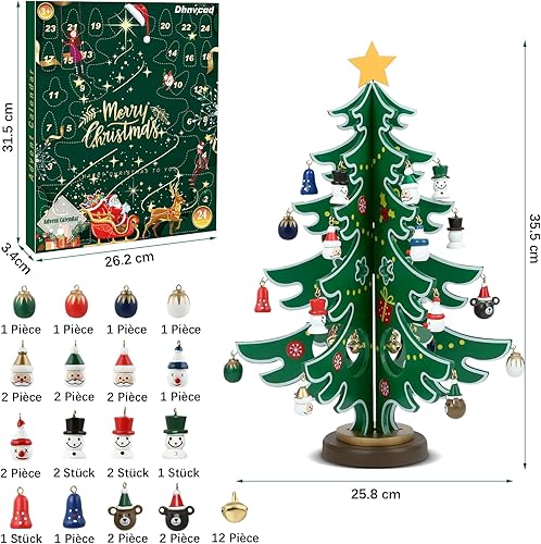 Calendrier de l'Avent 2024 avec Sapin de Noël en Bois avec 36 Ornements, Noël 24 Jours Compte à Rebours Calendrier de l'Avent, Décoration de Table de Noël pour Enfant - Nail Gallerys
