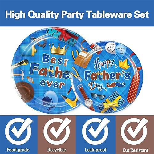 SYTTNUM 97 Pièces Set Vaisselle Fête Des Pères,Décoration Table Papa,Fournitures De Vaisselle, y Compris Assiettes, Tasses, Serviettes, Nappes, Kit Complet Décoration Père,12 Invités - Nail Gallerys