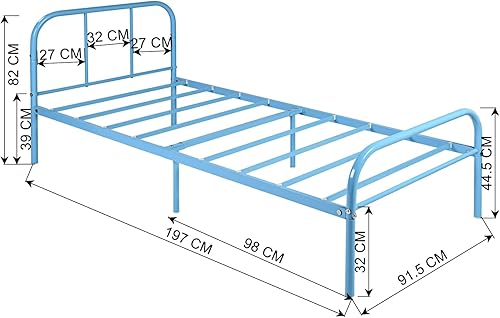 FurnitureR Lit Simple en métal avec lumière LED - Cadre de lit Simple - Cadre de lit Simple Moderne - avec sommier à Lattes - pour Chambre à Coucher, Chambre d'amis, 90 x 190 cm - Bleu - Nail Gallerys