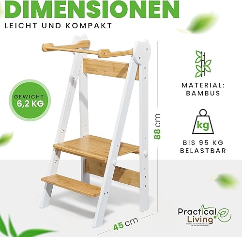 practical living e* Tour d'apprentissage Montessori peu encombrante et réglable en hauteur en bambou pour enfants à partir de 1 an (pliable) Tour d'apprentissage, marchepied, tour d'apprentissage - Nail Gallerys