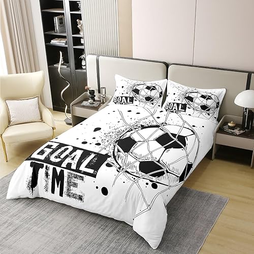 Housse de Couette 100% Coton Lavé 200x200 cm, Literie Football pour Enfants, Jeux Sportifs Parure de Lit pour Garçons Filles Ados, Housse Couette Polygonale Géométrique La Chambre À Coucher - Nail Gallerys