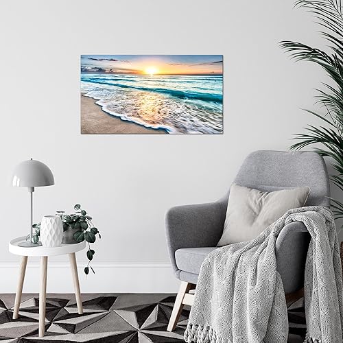 Runa Art Le Coucher Du Soleil Plage Peinture Tableau Salon XXL Beige Bleu Mer 120 x 80 cm 3 Parties Decoration Murale 023731a - Nail Gallerys