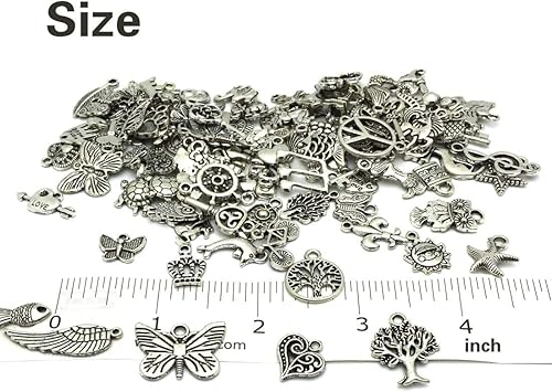 Confection de Bijoux,Breloques Argent Tibétain,Diy Bijoux Kit,Création de Collier,Charms Pendentif Argent,Breloques Argent pour Bracelet,Diy Collier,Fabrication de Bijoux Argent - Nail Gallerys