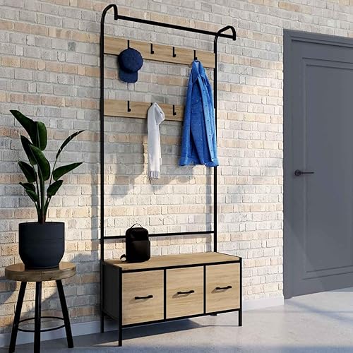 IDMarket - Vestiaire d'entrée UTAH avec banc et 3 tiroirs en tissu design industriel - Nail Gallerys