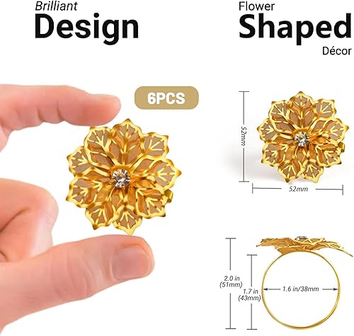 BelleVive Lot de 6 ronds de serviette avec fleurs creusées, porte-serviettes pour fête de mariage, dîner de Noël, banquet de vacances, boucles de serviette délicates, décorations, cadeaux d'invités - Nail Gallerys