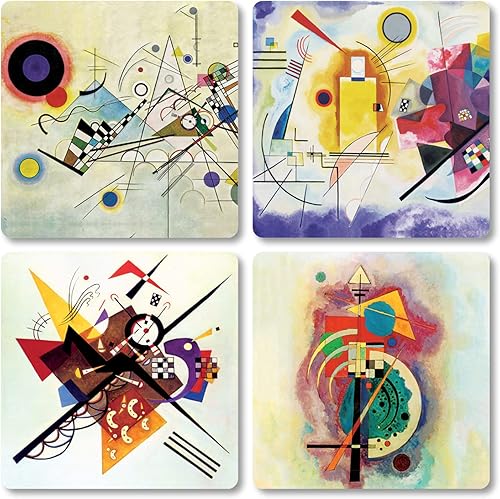 Giallobus - 4 carrés multi-panneaux - Vassily Kandinsky - Les plus belles œuvres de Kandinsky - Collection 1 - Bois MDF - 29,7x29,7 - x 4 pièces - Nail Gallerys