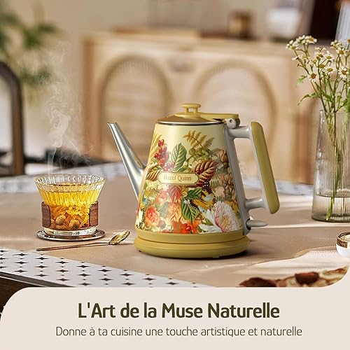 Hazel Quinn Bouilloire Electrique, 304 Acier Inoxydable et Sans BPA, Sans Fil et Avec Arrêt Automatique, Parois Doubles, 1 Litre, 1360 Watts, Imprimé Fleurie - Nail Gallerys