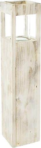 Dekoleidenschaft Photophore « Shabby Charm » de 70 cm de Haut, en Bois et Verre, Colonne décorative avec Verre à Bougie, photophore de Sol, Colonne en Bois, Colonne de Bougie - Nail Gallerys