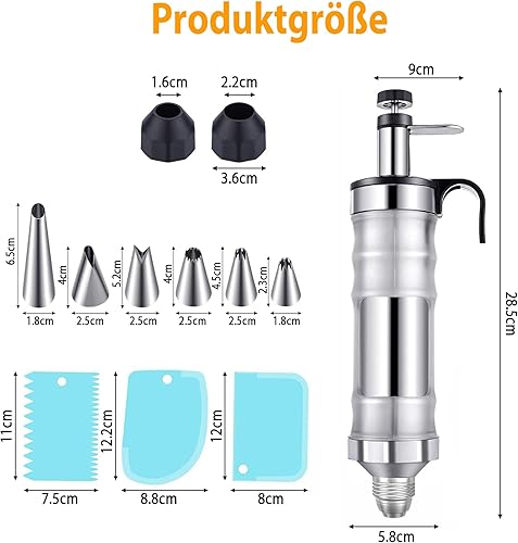 Seringue à gâteau en acier inoxydable - 400 ml - Seringue à beignets avec 6 douilles - Pour pâtisseries, gâteaux, cupcakes, décoration de rechange pour poche à douille - Argenté - Nail Gallerys