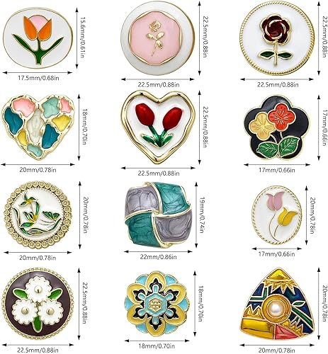 Sxutop 12 Pièces Bouton Vintage en Émail en Forme de Fleur Couleur Rétro Boutons de Couture à Tige avec Artificielles Perles Décoration Ronds Doré pour DIY Bijoux, Vêtement, Sac, Chemise, Foulard - Nail Gallerys
