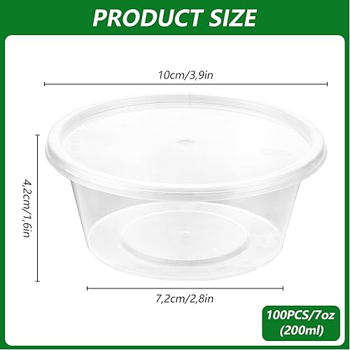 STARVAST Lot de 100 boîtes de conservation rondes avec couvercle - 200 ml - Anti-fuite - Petites boîtes avec couvercle pour récipients alimentaires, sauces, sauces, épices - Nail Gallerys