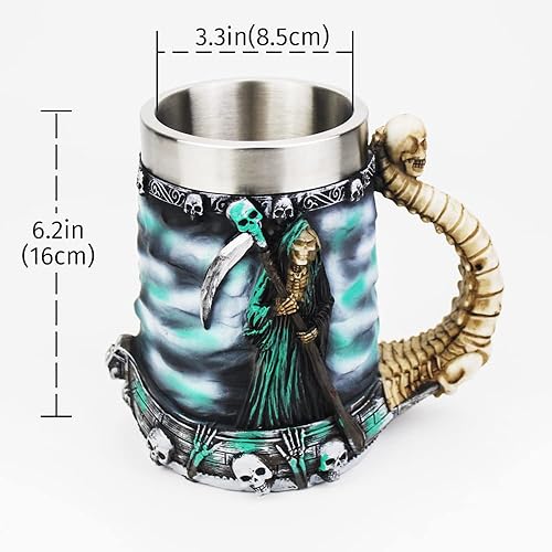 HUAPOPMU Grim Reaper Mug 304 en acier inoxydable - Matériau : résine de bière - Tasse à café - Halloween - Pour décoration (088) - Nail Gallerys