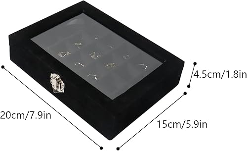 Nideen Boîte de rangement pour boucles d'oreilles - 20 × 15 × 4,5 cm - Petite boîte à bijoux - Organisateur de rangement pour bagues, boucles d'oreilles et colliers (noir) - Nail Gallerys