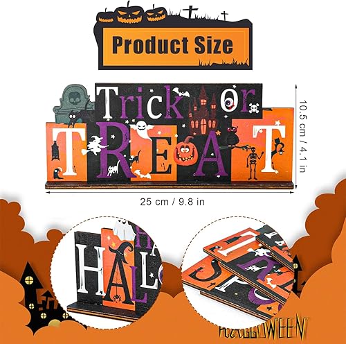 KINBOM 3pcs Deco de Table Halloween, Centre de Table Spooky Citrouille Panneau en Bois Décorations de Table Halloween Décorations de Bureau pour Table Fête Maison Cuisine Halloween - Nail Gallerys