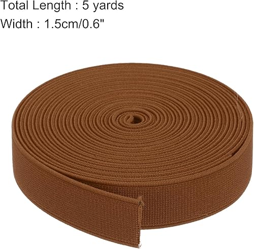 QUARKZMAN Élastiques pour la Couture de 1,5 cm, 5 Yards/15Ft, Couleur Marron, Bobine d'Élastique Tricoté à Haute Élasticité pour Perruques, Ceintures, Pantalons - Nail Gallerys