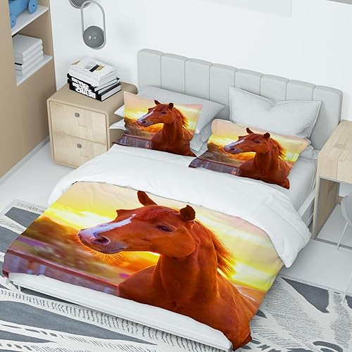 AVJWWD Parure de lit avec Housse de Couette et taie d'oreiller, en Microfibre Douce, avec Impression 3D, avec Fermeture éclair, pour Enfants, garçons et Adolescents (Cheval de Fleurs, 135 x 200 cm) - Nail Gallerys