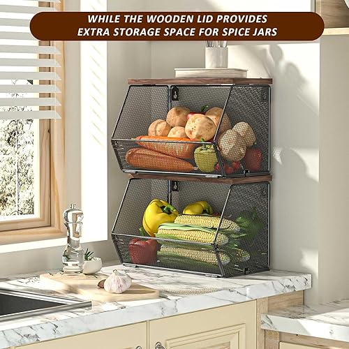 Zjyufy Panier à fruits empilable pour plan de travail de cuisine, panier à fruits suspendu en maille métallique murale, lot de 2 organisateurs de cuisine pour le stockage des fruit et légumes - Nail Gallerys