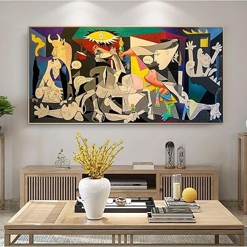 Guernica de Picasso, peinture sur toile, reproduction, affiche et impression célèbre, art mural, tableau pour salon (sans cadre, 80 x 160 cm) - Nail Gallerys