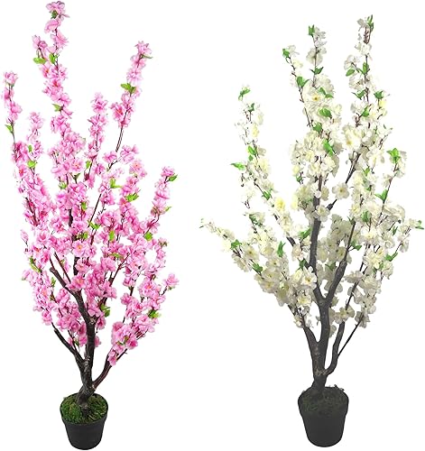 Leaf Design UK Fleurs artificielles Réalistes en Pot de Soie 120 cm Cerise Rose - Nail Gallerys