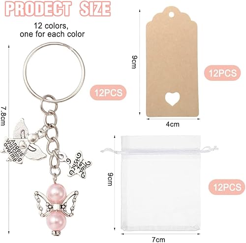 KSJEHW Lot de 12 Porte-clés Ange en Perles Sacs En Organza + Étiquettes En Kraft Pendentifs Ange Gardien Porte-clés pour Mariage Baptême Communion fête d'anniversaire Thanksgiving - Nail Gallerys