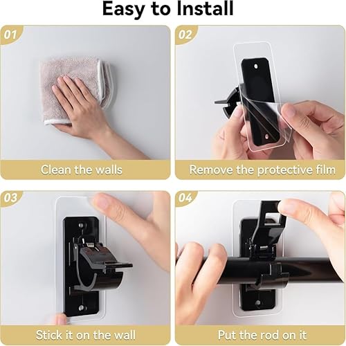 Ohulelks Supports de Tringle à Rideau Réglables sans Perçage, Ensemble de 8 Pièces, Crochets sans Clous pour Une Utilisation dans la Chambre à Coucher et la Salle de Bain - Nail Gallerys