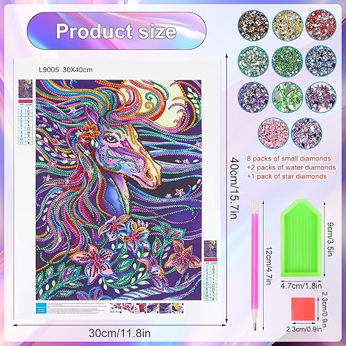 TZQFROCE Peinture diamant 5D - Chevaux - Cadeau pour filles de 8, 9, 10, 11, 12 ans - Licorne - 30 x 40 cm - Kit de peinture diamant pour enfants et adultes - Nail Gallerys