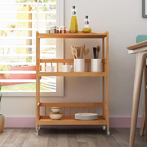 sogesfurniture Desserte à roulettes Desserte Cuisine Roulette Chariot de Rangement à roulettes en Bambou Meuble Cuisine 3 étages Table Roulante Meuble de Rangement Chariot de Service Cuisine - Nail Gallerys