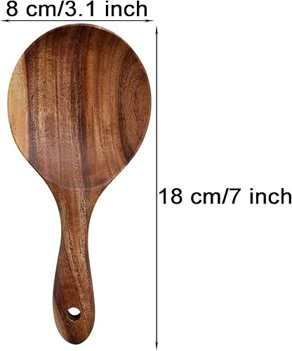 EORTA Lot de 2 cuillères à riz, en bois naturel, antiadhésives, avec tête ronde, peu profonde, ustensiles de cuisine pour riz, pommes de terre, salades et desserts, 17,8 cm - Nail Gallerys