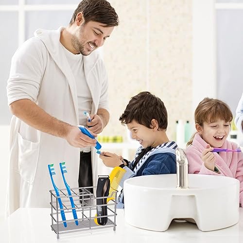 Porte Brosse à Dents, Support de Brosse à Dents Polyvalent en Acier Inoxydable avec 7 Compartiments, Trou de Vidange, Multifonctions Organisateur Salle de Bain et Cuisine - Nail Gallerys