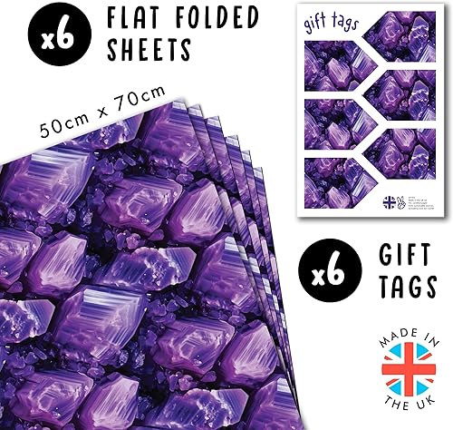 Papier Emballage Cadeau Violet – Cristaux – 6 Feuilles De Papier Cadeau Anniversaire Tendance Avec Étiquettes – Pour Femme Adolescente Fille – Livré Avec Autocollants – Par Central 23 - Nail Gallerys