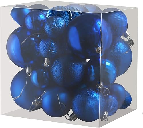 Prextex Boules de Noël Bleues pour Les Décorations de Noël - 36 Boules Noël Incassables avec Fil de Suspension pour la Décoration des Fêtes - Boules de Noël Bleues (Combo de 6 Styles en 3 Tailles) - Nail Gallerys
