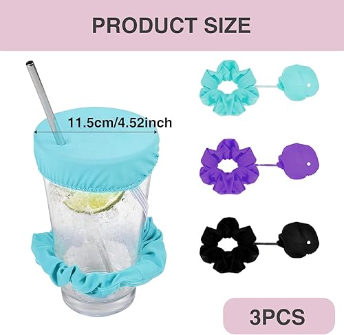 3x Couvre-Verre Scrunchie à Cheveux Anti-Drogue, Protection Anti-Éclaboussures pour Fêtes et Festivals, Empêche le Mélange de Boissons Non Identifiées - Ensemble 3 Couleurs (Noir, Violet, Bleu) - Nail Gallerys