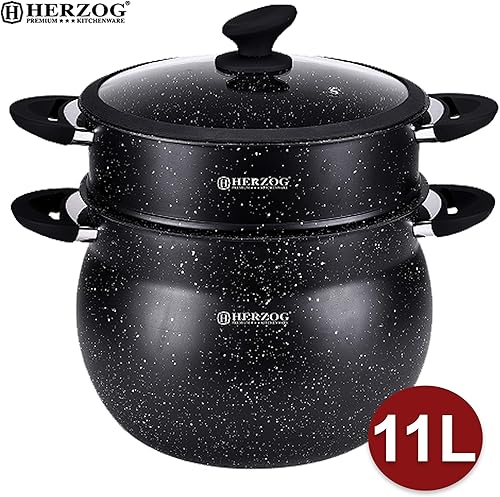 Herzog couscoussier Façon Pierre Tous Feux Dont Induction sans PFOA Haute Qualité Revêtement en Greblon C3+ de Technologie Allemande… (11 LITRES) - Nail Gallerys