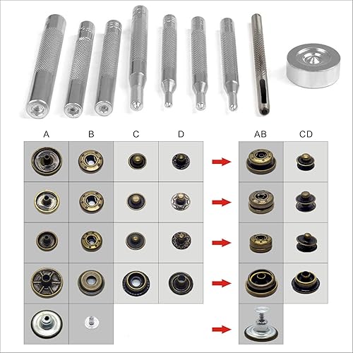Baogaier Bouton-Pression Kit(10 12 15 17Mm),Jeans Boutons,Snap Fasteners Pour Cuir Artisanat Toile Réparer Ou Décorer Robe,Jeans,Aux Vestes,Sangles,Tissu Diy (Avec Outil De Fixation) - Nail Gallerys