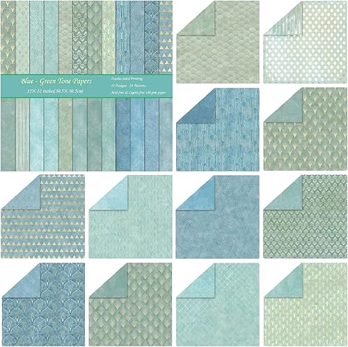 ZAKHSE Lot de 24 feuilles de papier à motif de paon pour travaux manuels, papier design bleu paon double face, 12 designs, 24 motifs, 30,5 x 30,5 cm, papier de scrapbooking, bricolage, cartes de - Nail Gallerys