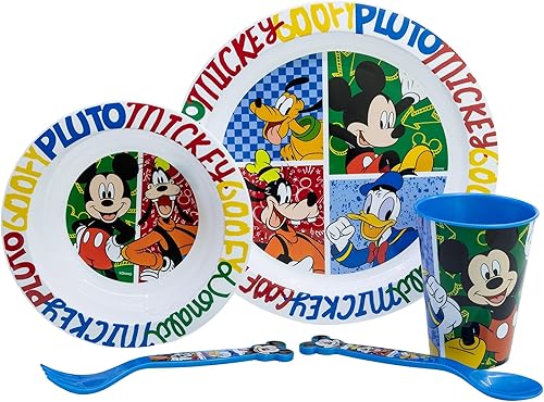 Set vaisselle réutilisable pour enfant compatible micro-ondes composé d'un gobelet, d'une assiette, d'un bol et de couverts Mickey - Nail Gallerys