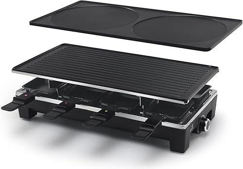 SENYA Appareil 3en1 Raclette, Grill, Crêpe, 8 personnes, Revêtement antiadhésif, 1500W, Sweet Cheese, SYCK-G091, Noir - Nail Gallerys