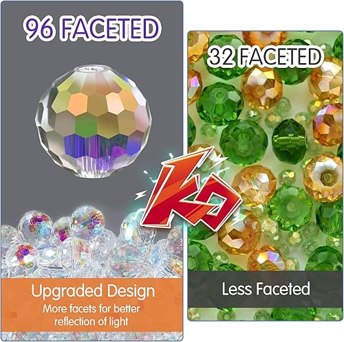 Abeillo Lot de 100 perles de verre cristal briolette pour la fabrication de bijoux, couleur cristal AB, perles rondes à facettes de 10 mm, grandes perles d'espacement en verre étincelant pour la fabri - Nail Gallerys