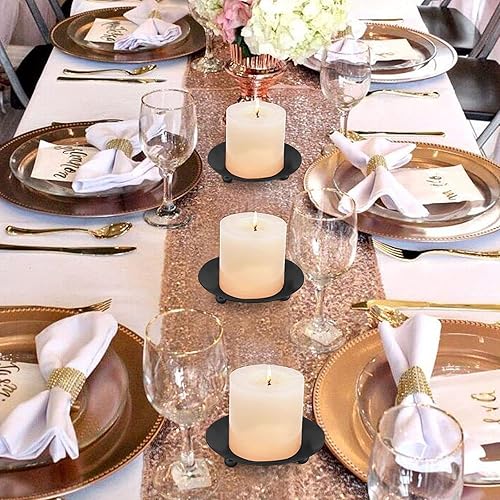 JOZMMZEOOA 4 Pièces Métal Bougeoir,9CM Plateau Bougie Support Mat Bougie Porte Pilier Coupelle Candle Holder Decoration Bougeoirs Fer Noir Decoratif Candelabra Centerpieces,pour Aux Bougies Piliers - Nail Gallerys