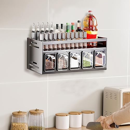 Étagère à épices | Support de rangement mural | Support multifonction | Organisation de cuisine | Support mural pour condiments pour pots à épices et assaisonnements - Nail Gallerys