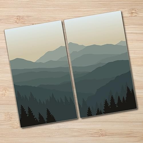 Coloray Planche À Découper ⌀ 40 cm Protection Plaque Induction Cuisson Tapis de Découpe Verre Trempé Rond - Vue de la montagne Vert - Nail Gallerys