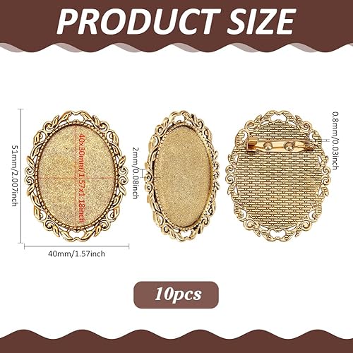 PH PandaHall 10pcs Broches en Or Antique Broche Cabochon Vintage Base de Lunette Vierge Plateaux Ovales pour Cabochon Mariage Badge Mariée la Fabrication de Bijoux Fête des Mères 51x40x2mm - Nail Gallerys