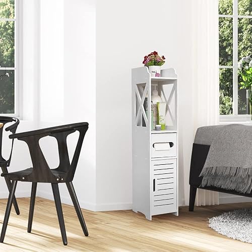 WODFARR Armoire Meubles de Salle de Bains collonne, Étagère de Rangement Blanche pour Salle de Bain, Support pour Papiers Toilettes,économie d'espace-20 * 15 * 80cm - Nail Gallerys