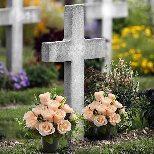 2Pcs Fleurs De Cimetière Artificielle,Petites Plantes Artificielles,La Décoration De Pierre Tombale De Cimetières pour Funérailles Commémoratives,Cimetière, Décor avec Vase (B) - Nail Gallerys