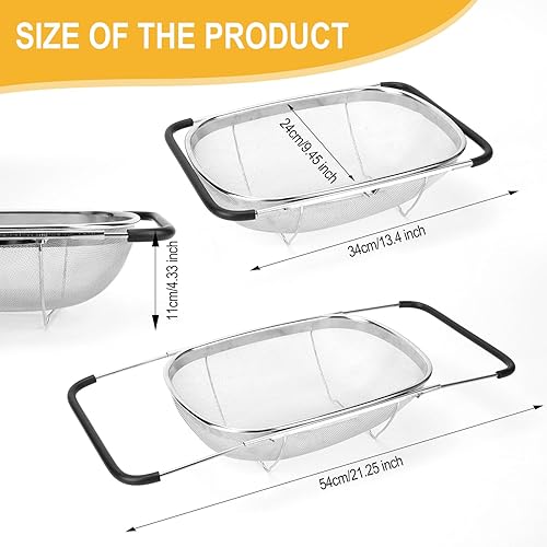 Passoire Ovale en Acier Inoxydable de Haute Qualité avec Mailles Fines et Poignées en Caoutchouc Extensibles – Idéale pour Filtrer, égoutter et Rincer Fruits, Légumes, Pâtes et Riz - Nail Gallerys