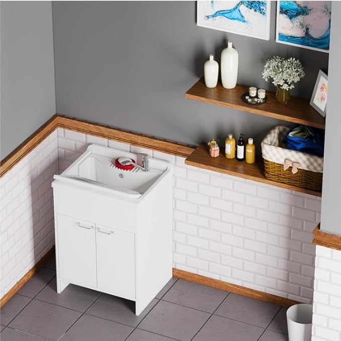 Negrari 9002KAM Lavabo Lavabo avec Meuble Extérieur/Intérieur en Résine PVC 2 Portes 60 x 50 x 85 cm, Blanc, M, 12 unités - Nail Gallerys
